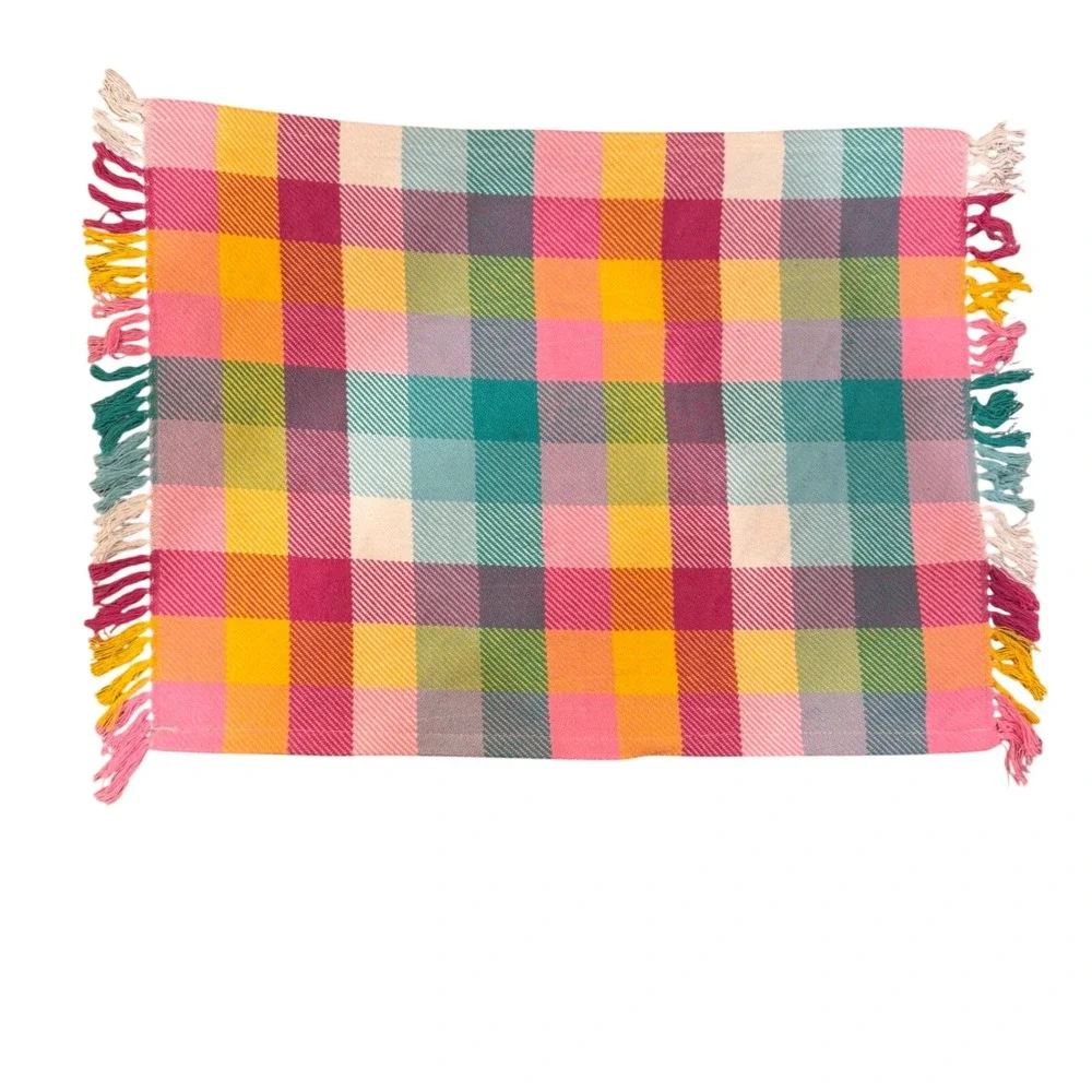 Colorful Spring Pastel Plaid Fringe Placemats Set of 4 Easter Brunch Cottagecore